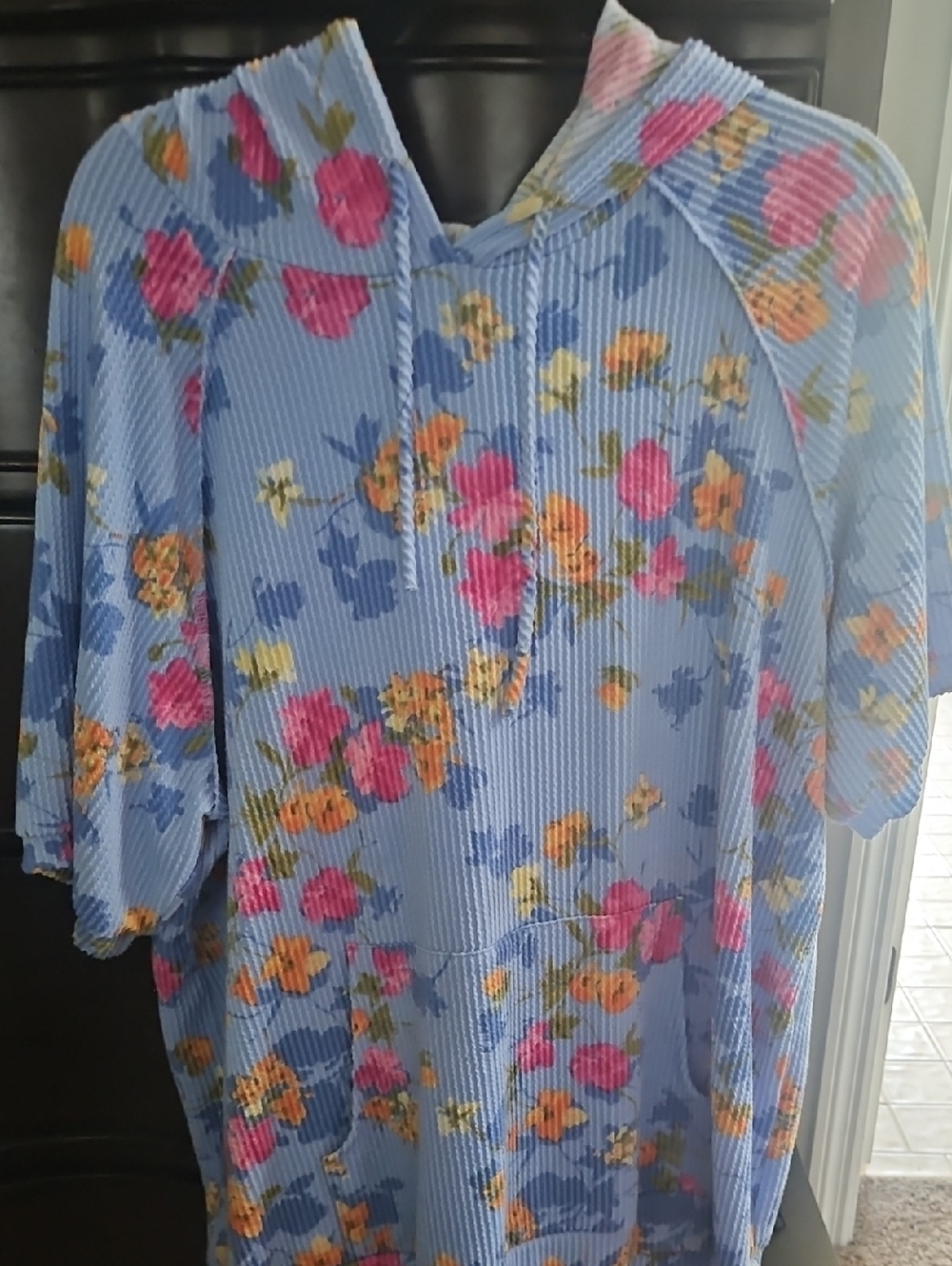 HEIMISH USA Blue and Pink Floral Ribbed Top